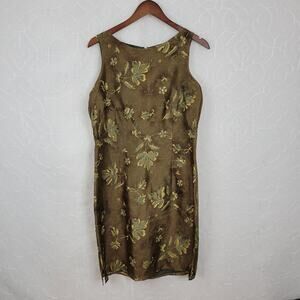 VTG‎ Liz Claiborne Silk Dress Womens 12 Brown Sequin Beaded Floral Fairy Sheath